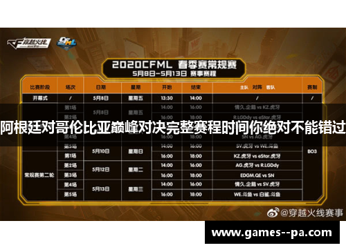 阿根廷对哥伦比亚巅峰对决完整赛程时间你绝对不能错过