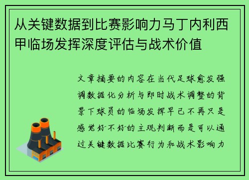从关键数据到比赛影响力马丁内利西甲临场发挥深度评估与战术价值